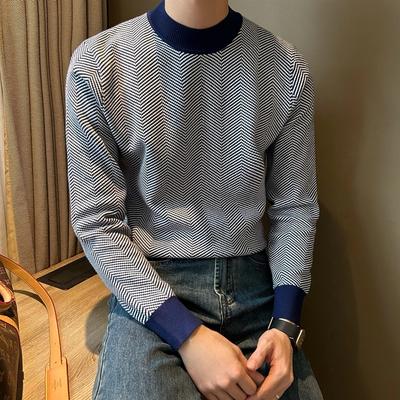 Round Neck Sweater Men's Fashion Brand Handsome Autumn and Winter Undershirt New Men's Graceful Slim-Fit Tops