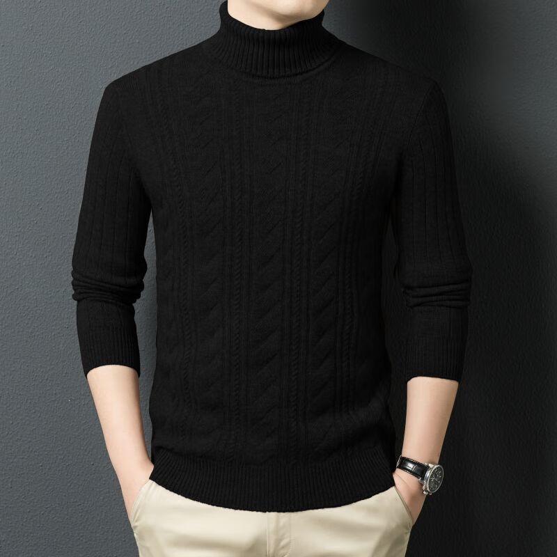 Fengxun Men's 100% Pure Wool Jacquard Turtleneck Sweater