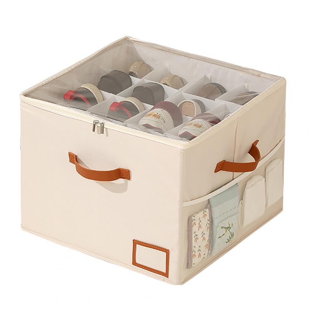 

Foldable Shoe Organizer Foldable Shoe Storage Box with Lid 16-compartment Dustproof Organizer Bin Handle-equipped Closet бежевий