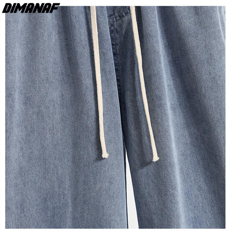 DIMANAF 2024 New Plus Size Jeans Summer Women Basic Elastic Wide Leg Pants Loose Casual Female Blue Trousers Pants 5XL A