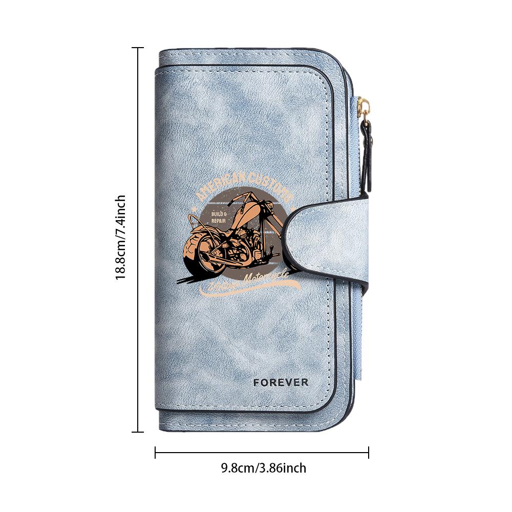 Retro Motorcycle Printed Wallet Multi Slot Card Holder Casual Long Purse