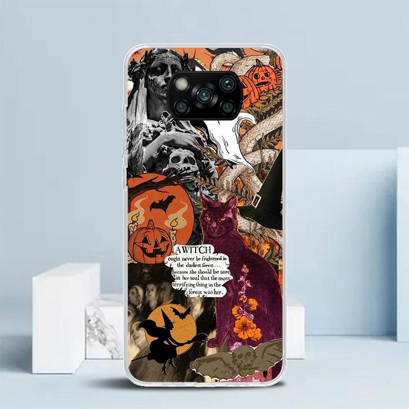 Halloween Fall Art Witch Cat Phone Case For Xiaomi Poco F7 Ultra X5 X6 X7 Pro M7 Redmi 15C 15 13C 13 12C 12 10C 10 10A 9 9C 9A 9