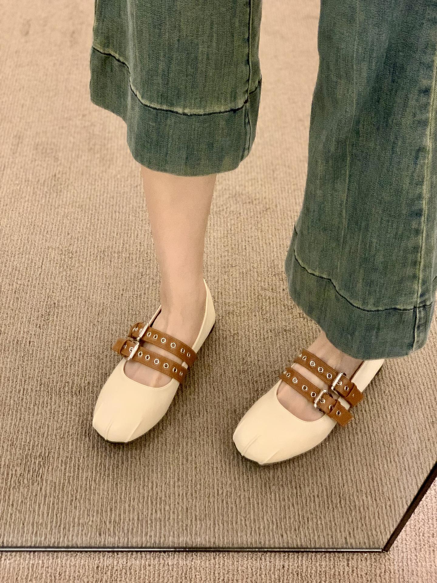 

xieyiren flat bottom retro round head belt buckle sweet evening single shoes women s autumn new ballet Mary Jane shoes 39