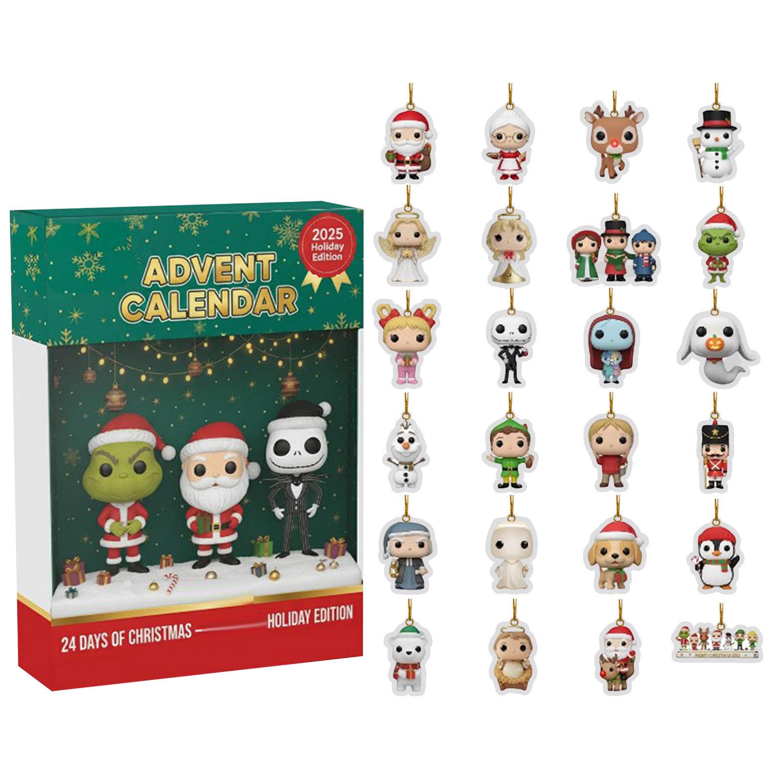 

Календарь Адвента 2025, 24 дня Рождественский календарь обратного отсчета с 24 шт. украшений, Ежедневные сюрпризы для отдыха, 2D акриловые украшения Рождественский декор One Size зелёный