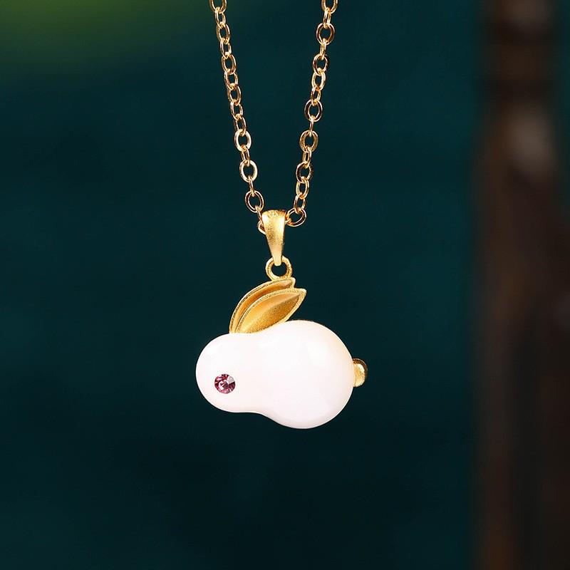 

Aieryuan Ретро кулон в виде Нефритового Кролика для женщин - Колье-цепочка на ключицу в китайском придворном стиле 24K Gold Plating