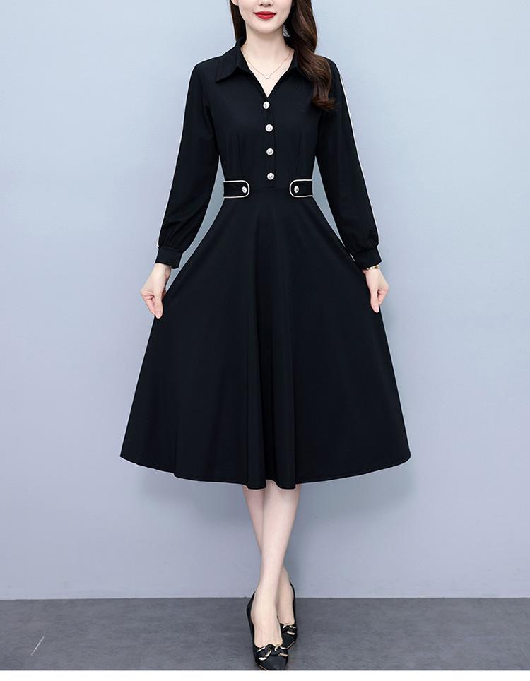 Elegant Color Block Patchwork Slim Fit Mid-Length Plus Size Long Sleeve Dress for Women - Spring/Autumn Collection