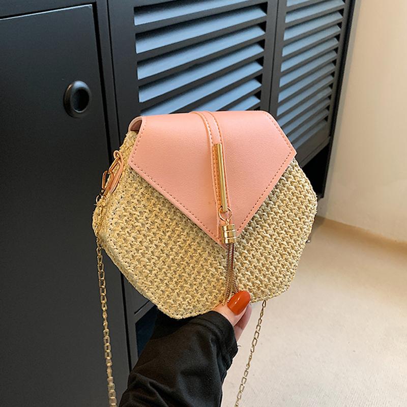 Small Straw Women Bag Ladies Chain Shoulder Bags Handmade Beach Crossbody Bags Kniting Purse