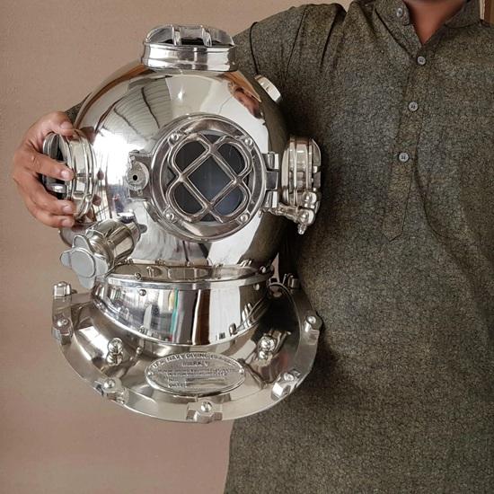 45,72 cm Nautischer Taucherhelm Mark V US Navy Tiefseetauchhelm, verchromter Helm, Geschenk