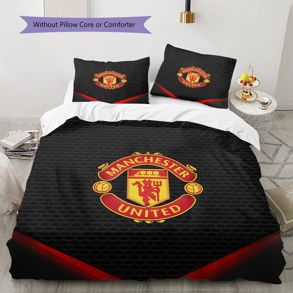 Manchester United F.C Vzorovaná Sada Povlečení a Prošívaná Přikrývka Domácí Dekorace Dárek (1 * povlak na peřinu + 2 * povlak na polštář bez jádra).xwn