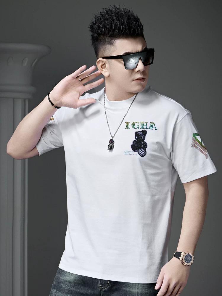 European Goods 2025 Summer New Fashion Brand Bear Print Short Sleeve T-shirt Men's Top Casual Loose Half Sleeve T-shirt