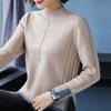 Women's Stand Collar Button Knitted Spliced Korean Style Sweater Autumn Casual Pullovers Loose Commute Tops