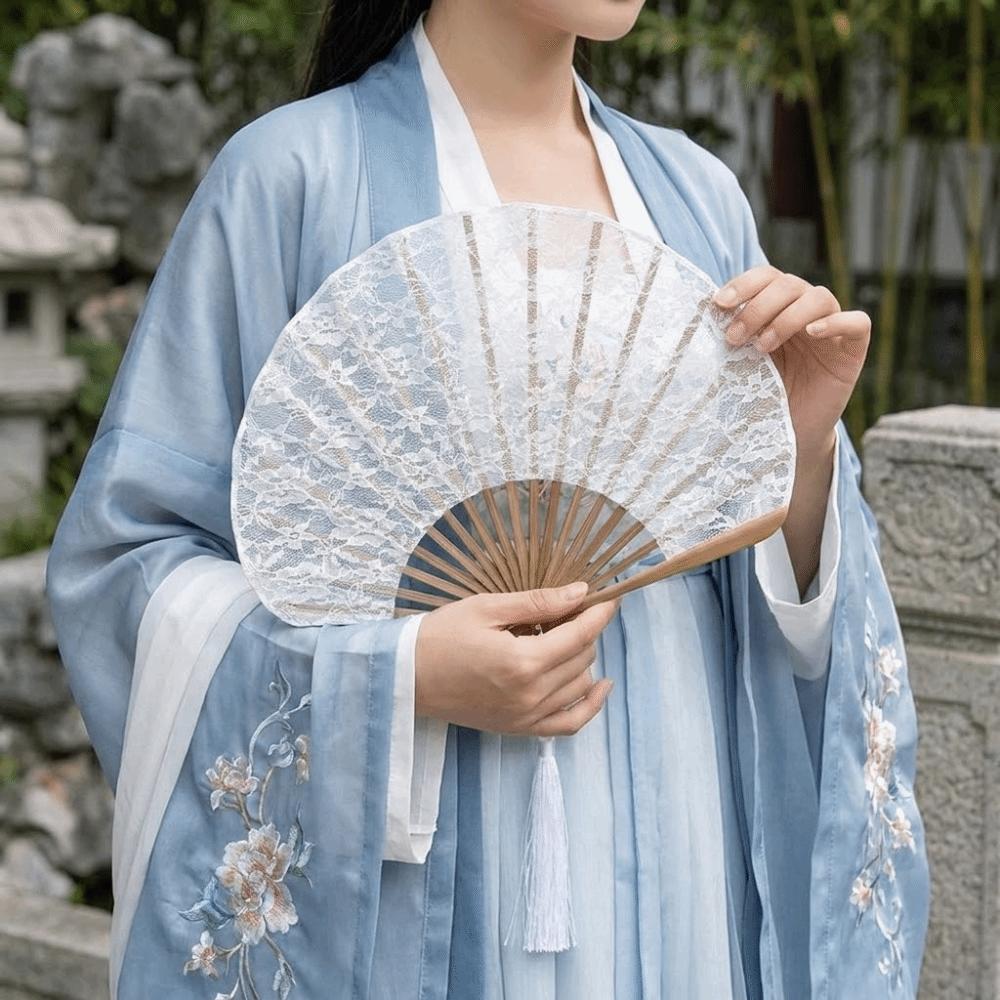White Lace Handheld Fan Handmade Hand Cranked Fan Creative Shell Fan  Wedding