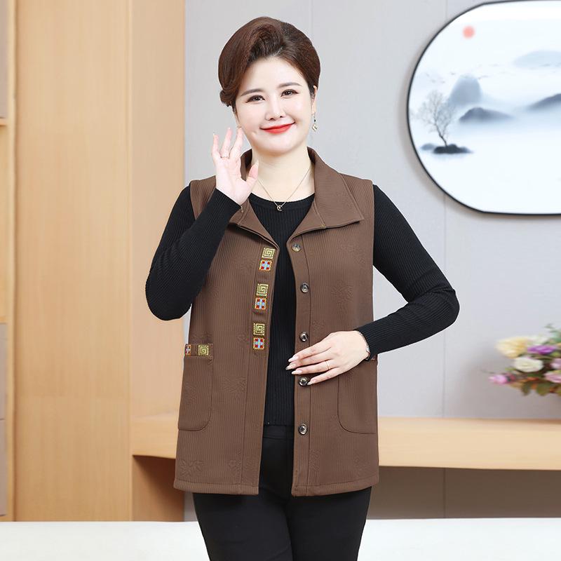 

Middle-Aged & Elderly Women s Autumn Tank Top Jacket - 200 Jin Cape for Grandma 5XL кофейный