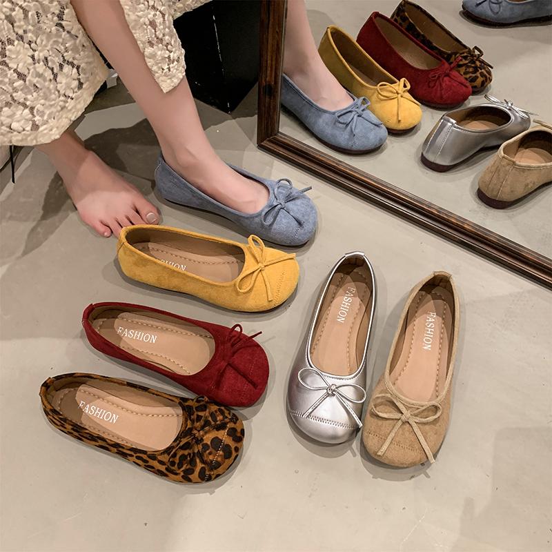 Fashion Suede Leopard Women Flats Shoes Fashion Shallow Bow Woman Shoes 2025 New Trend Spring Designer Brand Walking Cozy Female Zapatos