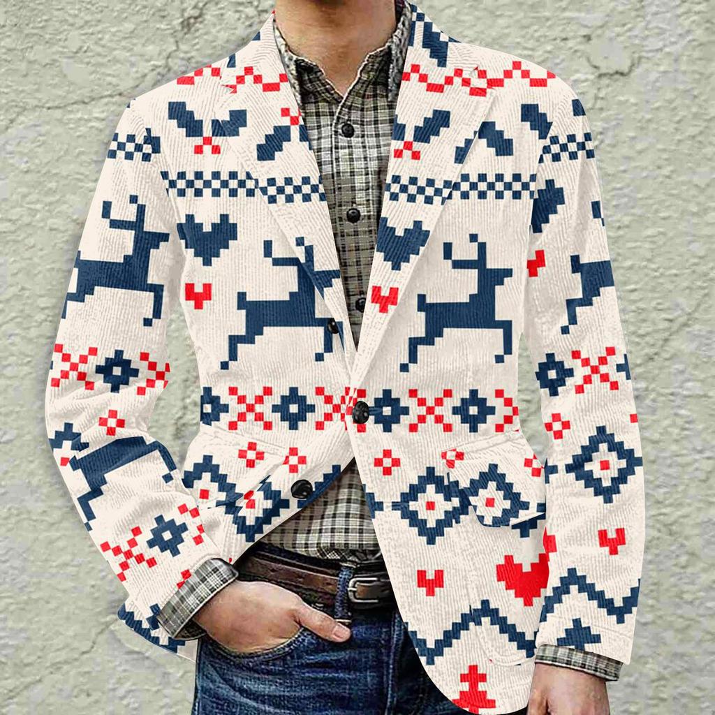 Men's Printed Corduroy Warm Pocket Suit Jacket Cardigan Men's Casual Suit