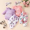 Baby Girl Autumn Romper Set: Long-Sleeved Letter Romper, Bow Flower Pants, Headband - Three-Piece Outfit 2024