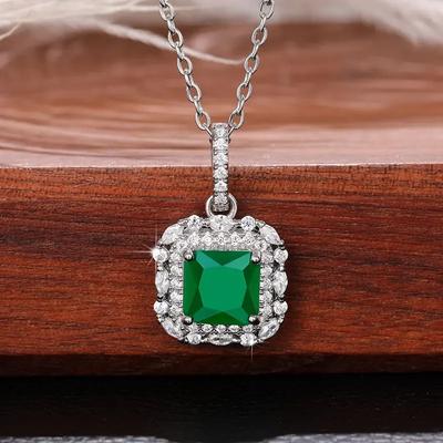 Fashion Girls Pendant Necklace Bright Green Crystal Stone Wedding Anniversary Statement Jewelry For Women  Wholesale