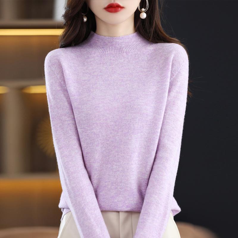 Women's Seamless Knit Half-High Neck Pullover: Loose, Slim-Fitting, Long Sleeve Sweater for Autumn/Winter