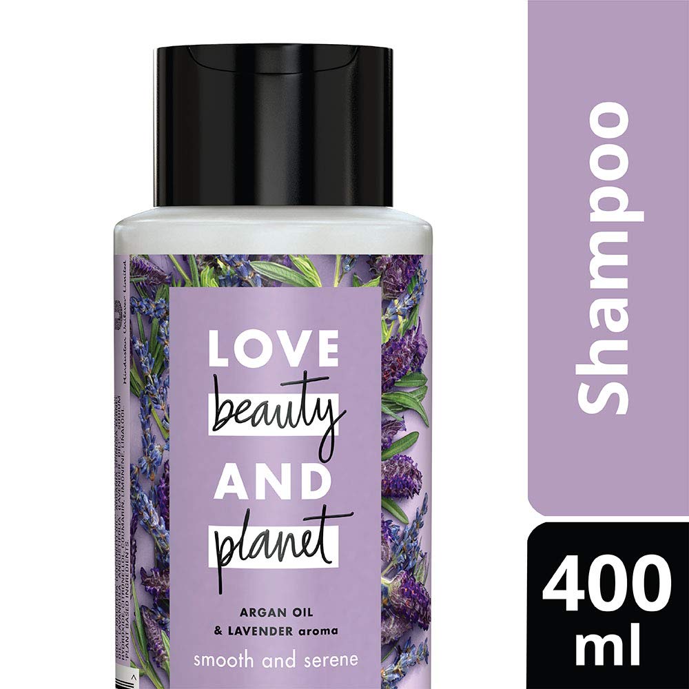 Love Beauty & Planet Shampoo Lisciante e Sereno con Olio di Argan e Aroma di Lavanda, 400 ml & Love Beauty & Planet Balsamo Volumizzante e Rigenerante con