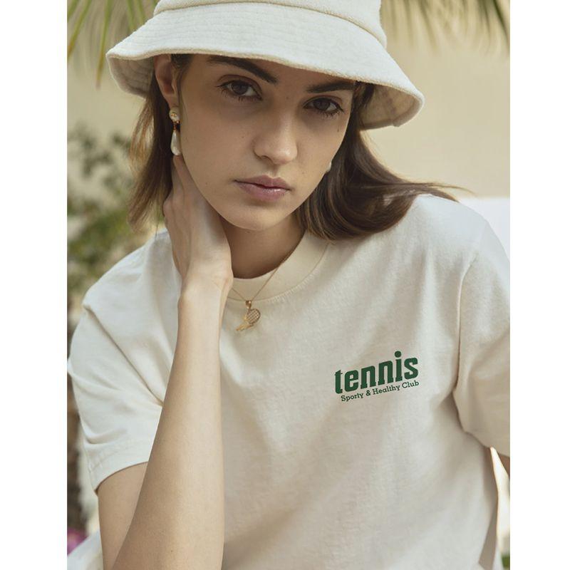 Tennis Classic Letters Print American retro Style Pure Cotton All-Match Short sleeve T-shirt