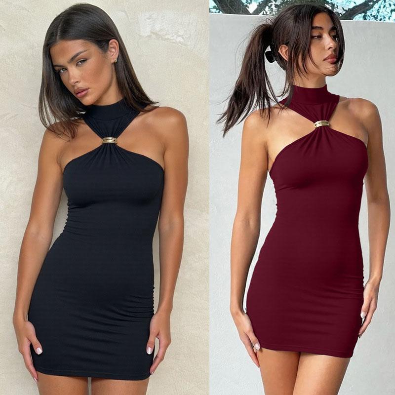 Off-Shoulder Ärmelloses Sommer Ausgeschnittenes Bodycon Kurzes Kleid 2026 Y2k Streetwear Partykleider Damen Hochhals Raffung Kleid