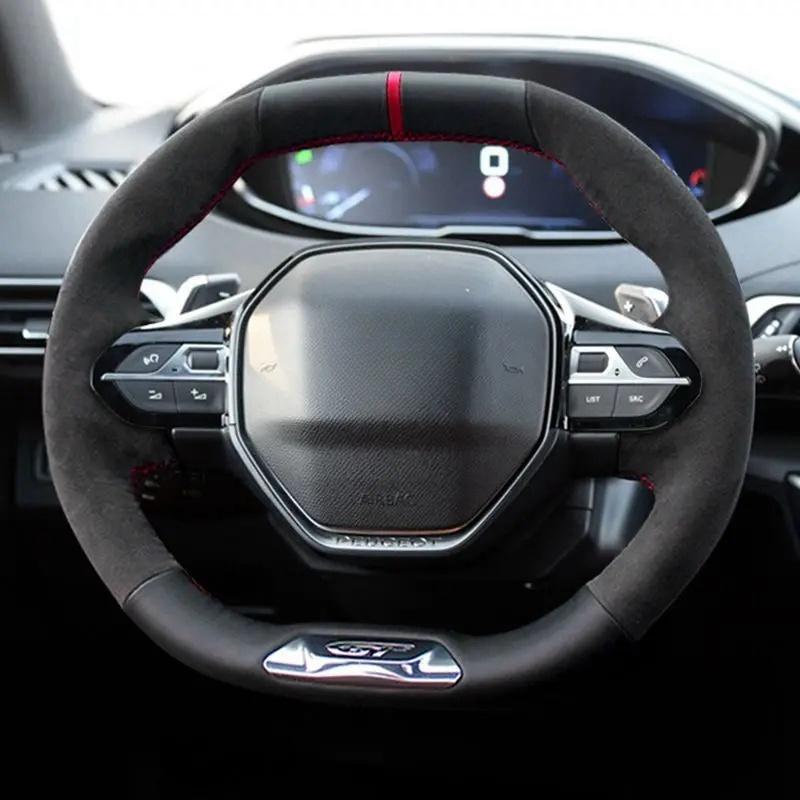 

Ручная прошивка Замша Кожа Чехол на руль автомобиля Для Peugeot E-208 508 208 3008 4008 5008 2016- Yellow Thread