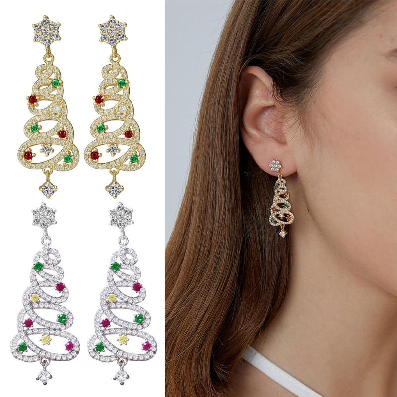 Korean Zircon Christmas Tree Earrings Rhinestone Crystal Star Drop Earring Gift