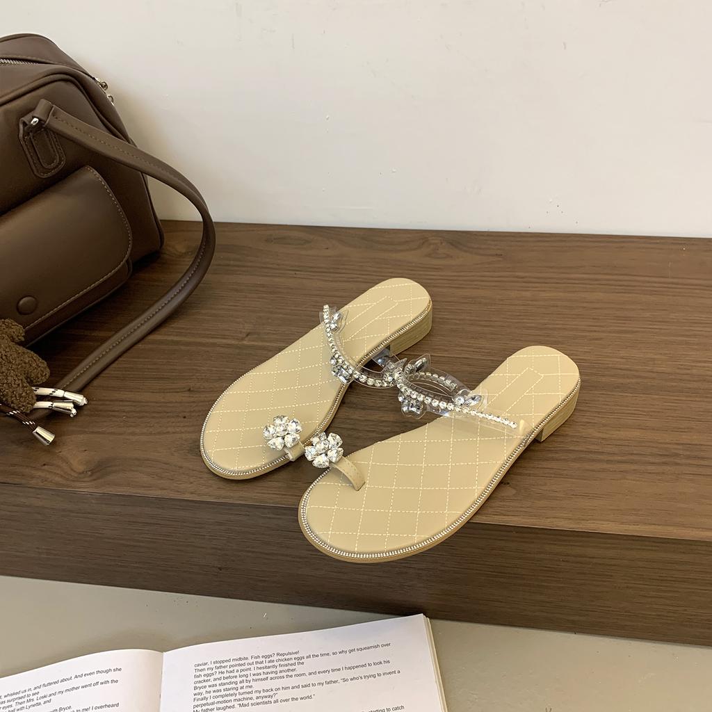 Fashion Glitter Slides Slippers Casual Shoes Summer Clogs Woman Square Heel Rubber Flip Flops Jelly Luxury Beach Block Hawaiian Crystal