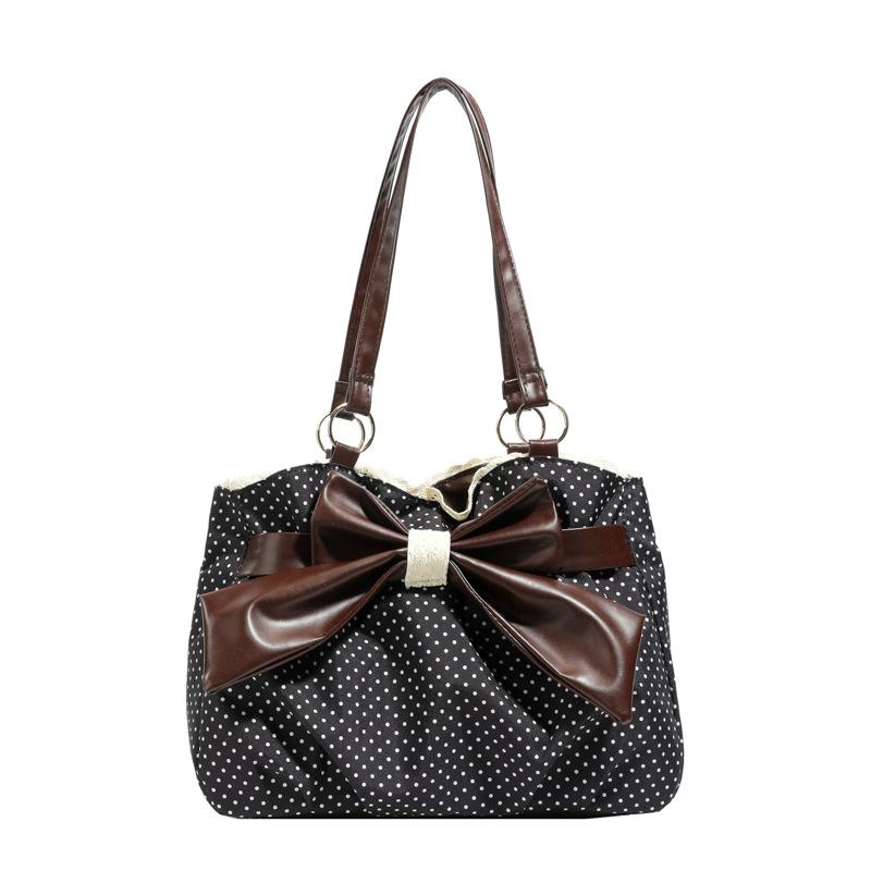 Spring new retro polka dot large-capacity bow lace versatile commuter underarm medieval shoulder bag
