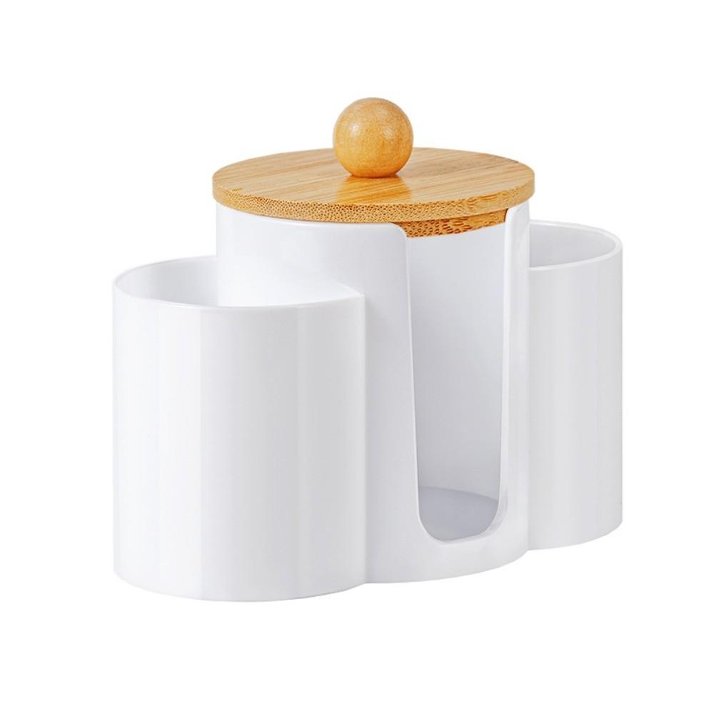 3-in-1 Design Cotton Round Pad Holder Plastic Multi-Functional Cotton Swab Box Bamboo Lids Dustproof Makeup Organizer Home Use