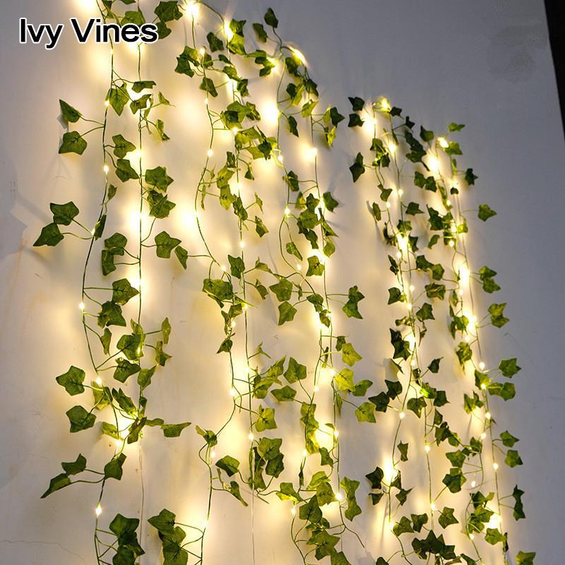 Blumen-grüne Blatt-Lichterkette, künstliche Weinrebe, Lichterkette, USB-betrieben, Weihnachtsbaum-Girlande, Licht zum Jäten, Heimdekoration 2m