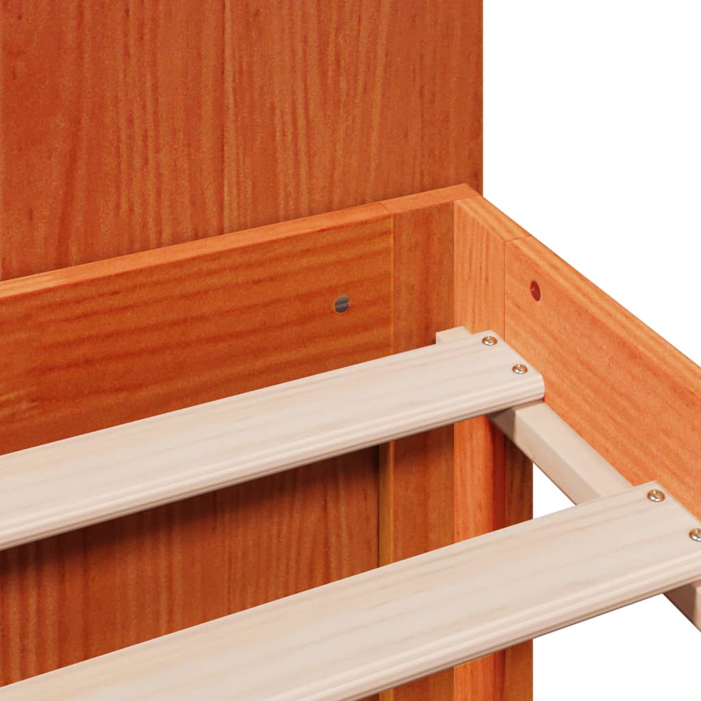 Solid Wood Bed with Shelf Without Mattress Wax Brown 135 x 190 cm