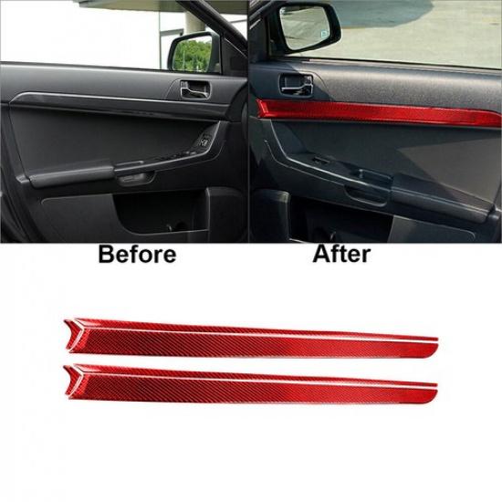 6Pcs Red Carbon Fiber Door Panel Cover Trim For Mitsubishi Lancer 2008-2015