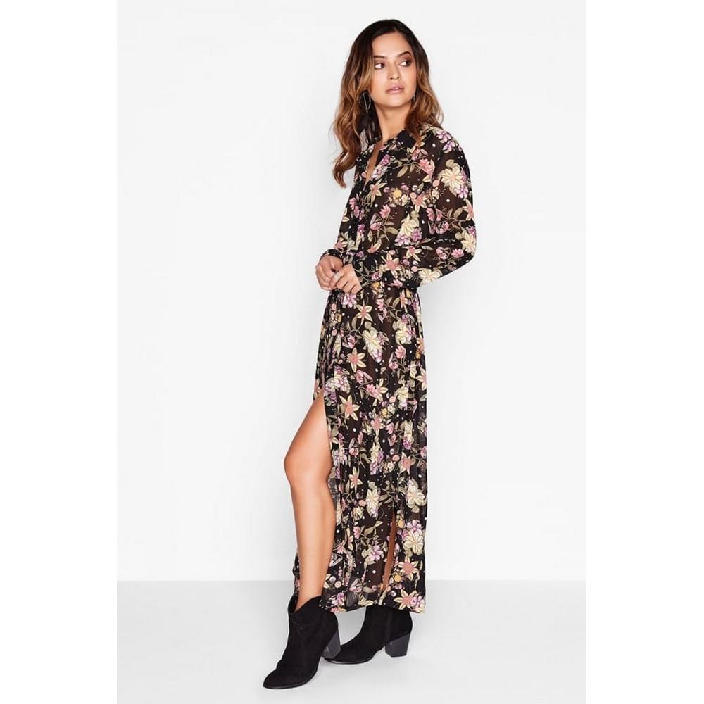Girls On Film Womens/Ladies Black Floral Shirt Dress
