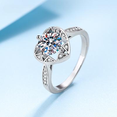 Silver S925 Heart 1 Carat Moissanite Ring Pass Diamond Test High Quality Wedding Ring Luxury Custom Jewelry