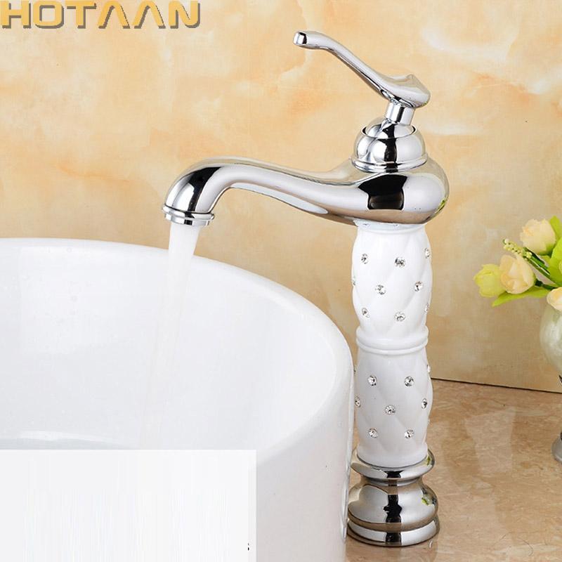 Hotaan Basin Faucet Water Taps Brass Bathroom Sink Faucet Solid White Cold and Hot Water Single Handle Water Sink Tap Mixer