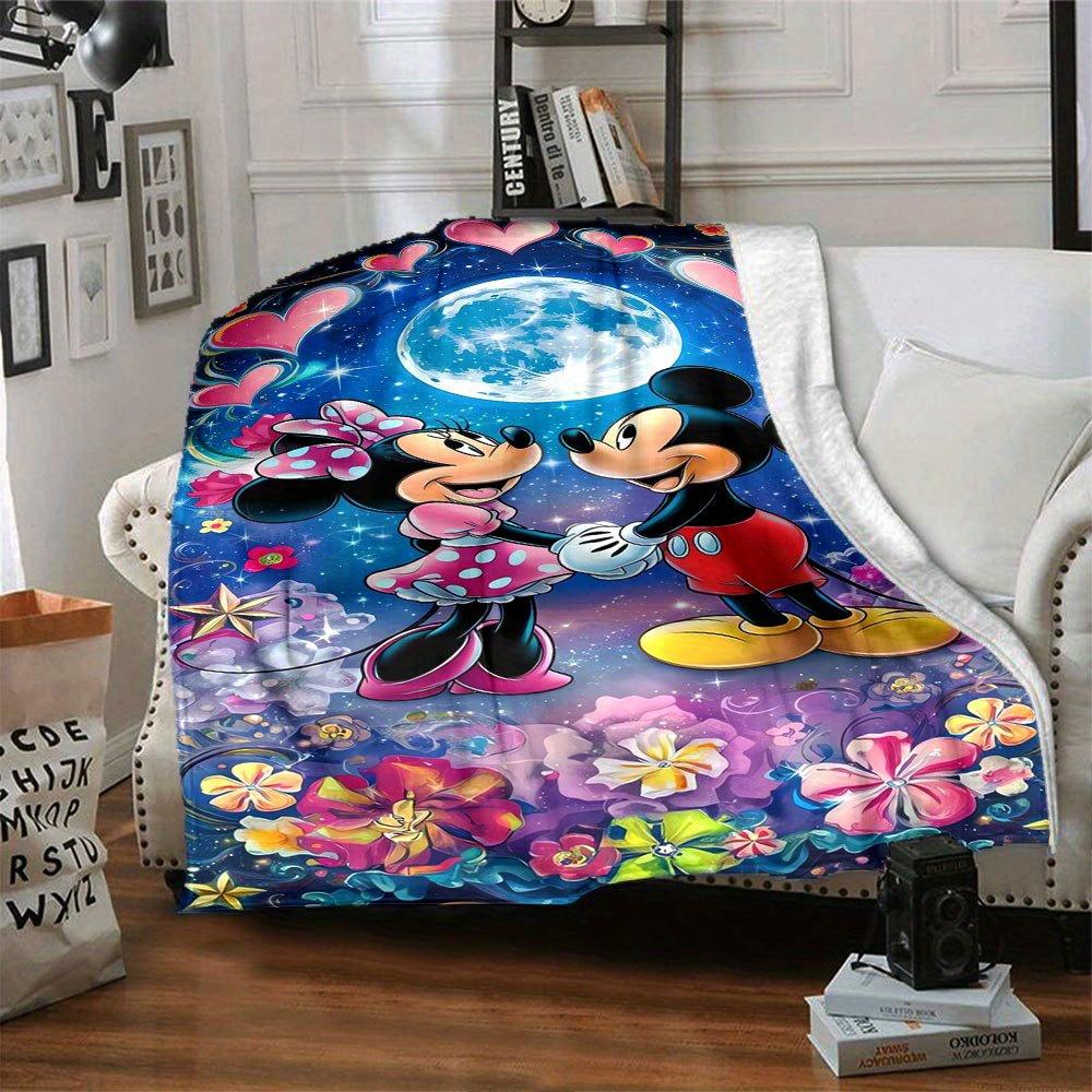 1pc Mickey and Minnie Mouse Romantic Moonlight Floral Throw Blanket - Soft Home Decorative Plush Blankets for Couch Bed Sofaz008