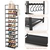 10 Tiers Tall Shoe Rack 20  Pairs Boots Organizer Storage Sturdy Narrow Shoe Shelf for Entryway Closets with Hooks  Black