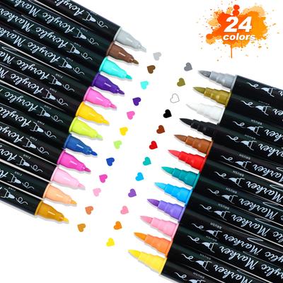 Acrylic Paint Markers Waterproof Dual Tip Acrylic Paint Pens with Brush and Fine Tip Markers Set for Paper DIY Crafts Making