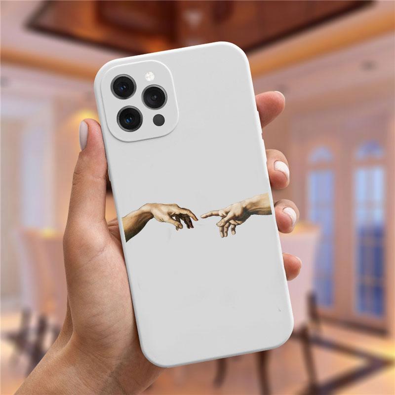 Art Fresco Michelangelo Creation of Adam Phone Case For iPhone 15 14 13 12 11 Pro Max Mini XS XR X 7 8 Plus David Lines Covers