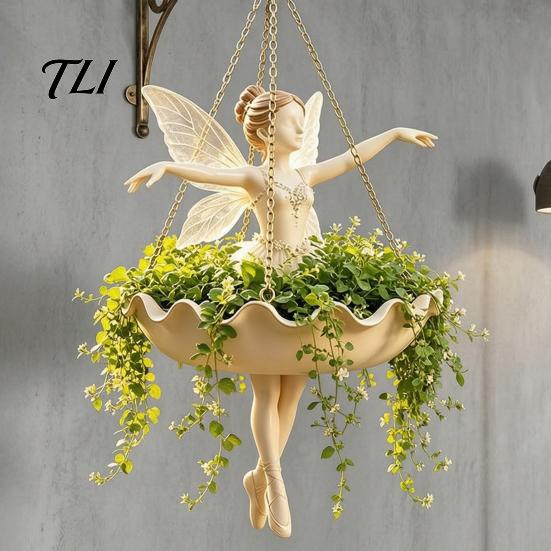 Hängender Blumentopf für Sukkulenten Feen-Balletttänzerin Meerjungfrauen-Blumentopf, Dekorative Harz-Blumenvase mit Metallkette, Boho-Stil Außenbereich Innenbereich