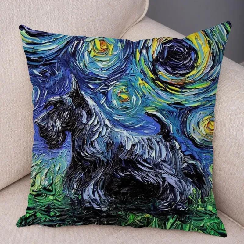 Colorful Pet Shepherd Dog Cushion Cover Pillow Case Pillow Covers Decor Oil Painting Cartoon Animal  Pillowcase 45x45
