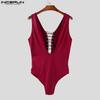 INCERUN Herren Ärmellos Ausgeschnitten Bandage Schnürung Skinny Jumpsuits Bodysuits