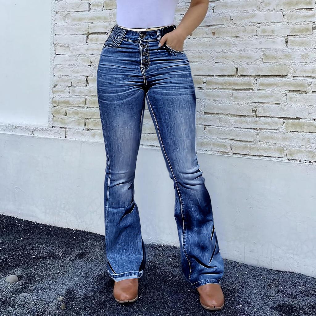 Women's High Waist Washed Women's Jeans Fashionable Versatile Straight Leg Pants