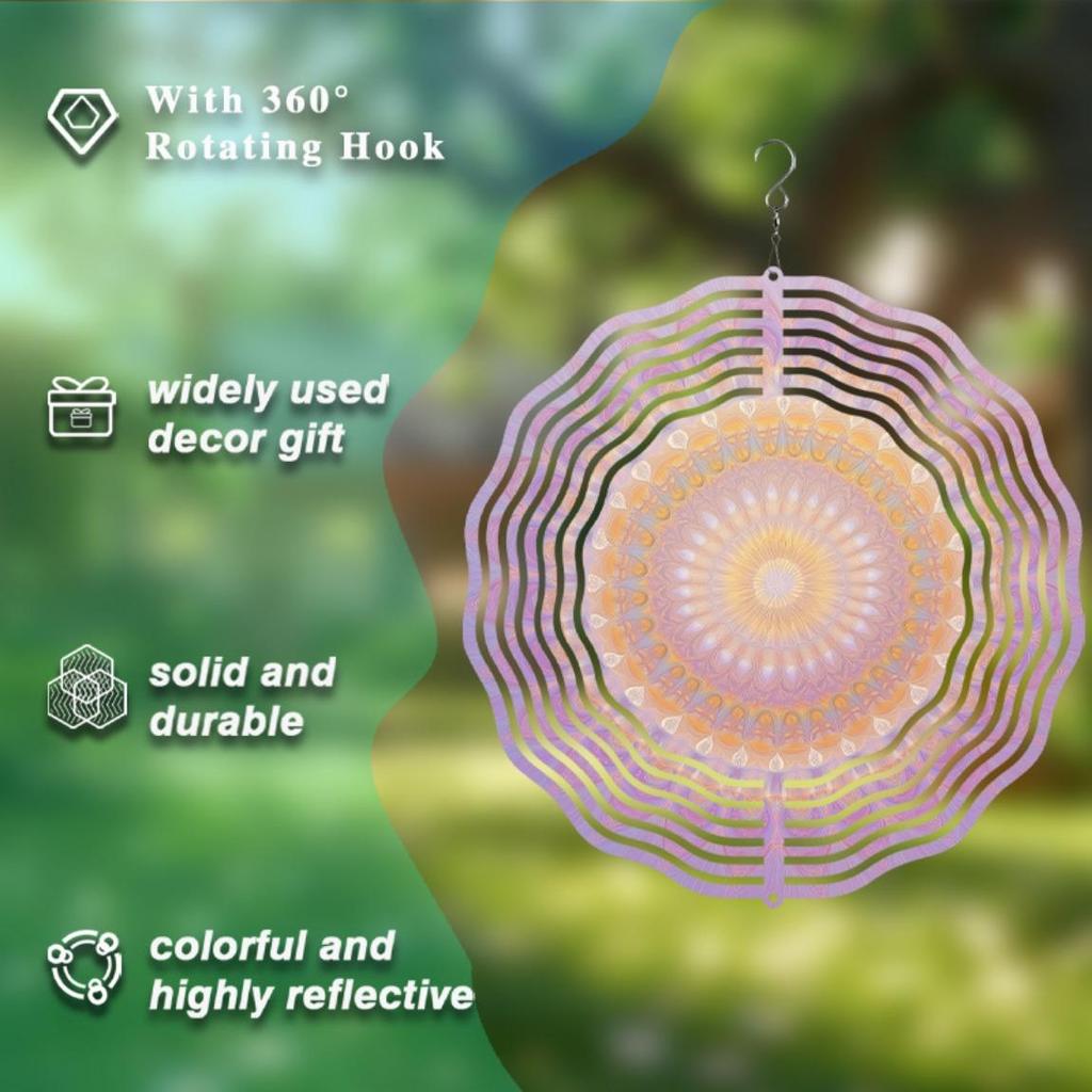 360 Rotating Metal Wind Chime for Outdoor Garden Balcony Decor 10 Inch Weatherproof Hanging Ornament with Transparent Circular Design