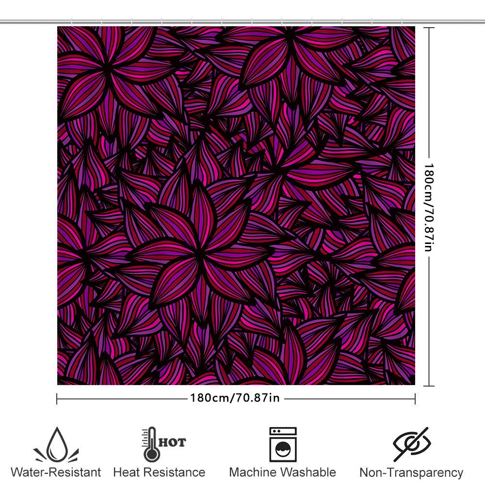 Lebendiger Schwarz-Pink Badezimmer Duschvorhang Blumenmuster Dekorativ Wasserdicht Wohnkultur