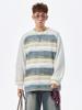 ACU Menswear Striped Ribbed Crewneck Sweatshirt - Color Block Patchwork, Autumn/Winter 2026 Knit, Trendy Loose Fit for Men
