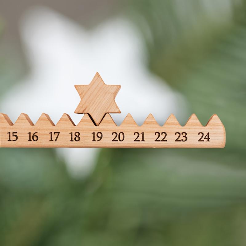 Wooden Christmas Countdown Calendar with Stars- Artificial Wood Advent Calendar for Home & Family,Christmas Gift,Christmas Decor
