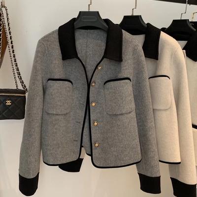 Short Suit Jacket Women's Spring and Autumn Double-sided Woolen Contrast Wool Coat Short Coat