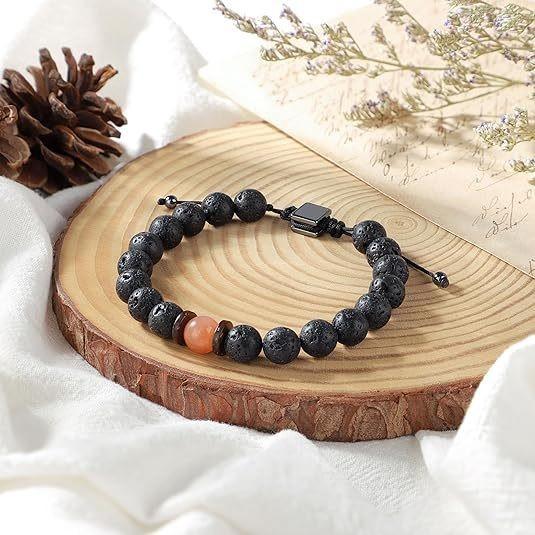 Hot Sale 8mm Lava Volcanic Stone Bracelet Natural Stone Beaded Moonstone Cross Bracelet Couple Bracelet